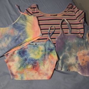 SHEIN Multicolor Tie-Dye and Striped Crop Tops